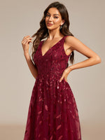 1 x RAW Customer Returns Ever-Pretty Women s Wedding Guest Dress Backless Sequin Leaf V-Neck Empire Waist Elegant Dress Ladies Sparkling Ceremony Burgundy 48 - RRP €65.89