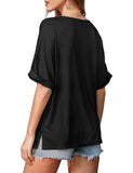 1 x RAW Customer Returns Beluring Blouse Women Elegant Short Sleeve Top V Neck Comfortable T Shirts Black L - RRP €24.79