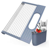 1 x RAW Customer Returns Maxter Folding DISH DRAINER Stainless Steel 44 x 39 cm Large Dish and Cutlery Drainer for Sink with Roll-Up Grid - RRP €21.98