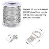 1 x RAW Customer Returns TUPARKA 1.5mm x 30m Picture Frame Hanging Wire 304 Stainless Steel Wire Spool with 30pcs Aluminum Crimp Loop and 15 Sets D-Ring Hangers up to 25kg  - RRP €10.07