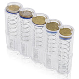 15 x Brand New Coin box - compact with 5 coins, coin sorter, coin holder, coin storage change storage - made of plastic, transparent - RRP €306.0