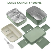 1 x RAW Customer Returns WayEee Bento Box, Lunch Box for Adults with Stainless Steel Compartment, Leak-Proof Lunch Box 1500ml Volume, BPA Free, Keeps Fresh for a Long Time Green  - RRP €19.15