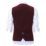 1 x RAW Customer Returns Solovedress Men s Casual Wool Herringbone Suit Vest V-Neck Tweed Waistcoat for Wedding Groomsmen Burgundy,L  - RRP €33.26