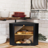 1 x RAW Customer Returns Leader Accessories Bamboo Bread Bin 2 Tier Bread Container for Corner Food Safe Bread Storage Easy to Clean 32x32x34cm Black - RRP €44.36