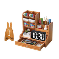 1 x RAW Customer Returns Catekro Desk Organizer with Drawer, Pen Holder Desk for Office Organization, Desk Organization for Office Home School Petit-Marron  - RRP €22.18