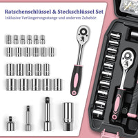 1 x RAW Customer Returns Sundpey tool case filled 281 pcs - portable complete tool sets tool case with socket wrench set screwdriver set metric Allen key pliers tool box pink - RRP €68.99