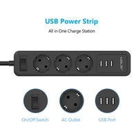 1 x RAW Customer Returns JSVER 5M Power Strip with 3 Power Outlets and 3 USB Ports Smart Charging Station Extension Sockets with 5m Cable-Black - RRP €19.15