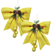 4 x Brand New SCHYIDA Large Christmas Bow Christmas Bows 25 30cm Christmas Tree Bows Gold Christmas Tree Bow Glitter Christmas Tree Bow Christmas Tree Decorations for Christmas Party - RRP €81.6