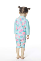 1 x RAW Customer Returns BONVERANO Girls Long Sleeve One Piece Swimsuit with UV 50 Protection Green-Flowers,6-9Months  - RRP €20.82