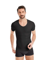 1 x RAW Customer Returns FINN figure-shaping compression undershirt for men - shapewear short-sleeved shirt with tummy control effect - body shaper for men made of cotton black M - RRP €42.64