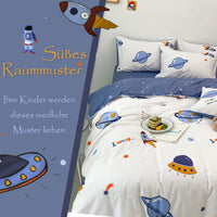 1 x RAW Customer Returns KEAYOO children s bed linen 135x200 for boys and girls cotton space travel theme bed linen with cute pattern and zip bed linen 135x200cm 80x80cm 2-piece - RRP €25.99