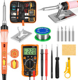 1 x RAW Customer Returns Soldering iron set, SREMTCH 60W 220V soldering iron, electronics soldering iron set with digital multimeter, adjustable temperature 200 - 450 , soldering iron stand, solder wire, tool bag etc. - RRP €25.99