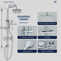 1 x RAW Customer Returns Hevenaov rain shower shower system without fitting chrome rain shower shower head shower system with shelf, shower fitting complete set, shower fitting 3 function ABS hand shower for bathroom - RRP €68.0