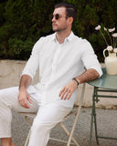 1 x RAW Customer Returns Friptspyg Men s Shirt Long Sleeve Linen Shirt Button Down Casual Shirts for Men Casual Regular Fit Shirt Summer Beach Shirt, White L - RRP €28.22