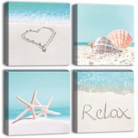 1 x RAW Customer Returns Artscope 4-piece canvas print with shell starfish and beach motif art print - modern wall picture for kitchen bathroom living room wall decoration - 30 x 30 cm - RRP €27.53