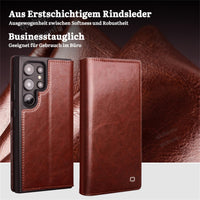 1 x RAW Customer Returns qichenlu Robust cowhide retro brown genuine leather folding case for Galaxy S24 Plus, certified genuine leather cell phone case with card slot stand, book flip cover wallet case for Samsung Galaxy S24 Plus - RRP €35.65