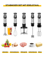 1 x RAW Customer Returns Benefast Electric Hand Blender 6 in 1 Stainless Steel Hand Blender Set, 1000W Strong Power, 12 Speeds Turbo Button Blender for the Preparation of Salads, Soups and Dough - RRP €44.99