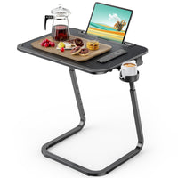 1 x RAW Customer Returns Side Table, SAIJI Coffee Table, More Stable U-Shaped Legs, Adjustable Height Angle, Tablet Slot, Cup Holder, 55 39cm - RRP €90.74