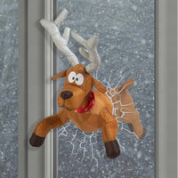 1 x RAW Customer Returns Celebright Animated Christmas Reindeer Crashing Decoration - Festive fun as Rudolph runs through the window and kicks his legs as he tries Brown, Starry Reindeer  - RRP €21.17