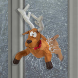 1 x RAW Customer Returns Celebright Animated Christmas Reindeer Crashing Decoration - Festive fun as Rudolph runs through the window and kicks his legs as he tries Brown, Starry Reindeer  - RRP €21.17