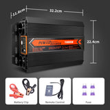 1 x RAW Customer Returns WZTO pure sine wave inverter 1000W 2000W car voltage converter DC 12V to AC 220V T V certified inverter car with controllable switch and USB port including car battery clips black - RRP €74.38