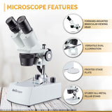 1 x Brand New AmScope SE306R-P-LED Compact Multi-Objective Stereo Microscope with Angled Head, Metal Column Stand, Top and Bottom LED Illumination, 20X-40X - RRP €199.99