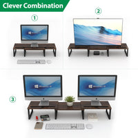 1 x RAW Customer Returns HORLIMER Dual Monitor Stand - Wooden Monitor Stand with Adjustable Length and Angle, Screen Riser with 2 Slots, Monitor Riser, Desk Organizer for 2 Monitors Brown  - RRP €20.16