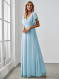 1 x RAW Customer Returns Ever-Pretty Evening Dress Women Elegant Empire Style V-Neck Short Sleeves Long Chiffon Evening Dress Sky Blue 40 - RRP €72.99