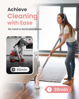 1 x RAW Customer Returns Leebein Electric Cleaning Brush, 2024 New Spin Scrubber with 8 Interchangeable Brush Heads, Remote Control, Adjustable Long Handle 38-132CM 2 Speeds and for Bathroom Black  - RRP €63.92