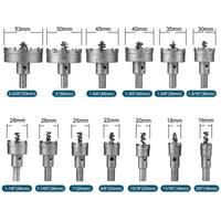 1 x RAW Customer Returns Hakkin 13 pieces 16-53 mm hole saw carbide drill, hole cutter multiple-tooth HSS set TCT carbide alloy stainless steel metal core bit can drill center drill for stainless steel iron wood plastic - RRP €32.26