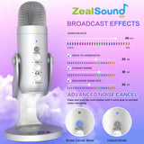 1 x RAW Customer Returns zealsound USB Microphone, k66 Silver Podcast Microphone for PC Mobile Phone PS4 5, with Noise Cancelling Mute Echo Volume Knob, for Gaming, Recording, Streaming, Youtuber, Compatible with Mac, Windows, Android - RRP €43.34