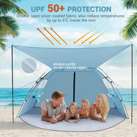 1 x RAW Customer Returns Elegear beach tent for 4-5 people, with extendable sunroof beach tent UV protection 50 with 2 windows, back door with zipper, portable beach tent for family, sun protection beach - RRP €54.99