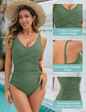 1 x RAW Customer Returns UMIPUBO Swimsuit Women Tummy Control Push Up Swimwear Sexy V Neck Monokini Plus Size One Piece Swimsuits with Underwire Swimwear Green, S  - RRP €37.99