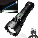 1 x RAW Customer Returns  3km extreme long-range shot LED tactical flashlight extremely bright 30000 lumens, strong, battery-operated, USB rechargeable, IPX67 waterproof, 5 light modes for camping hiking emergencies 1 26650 battery  - RRP €43.99