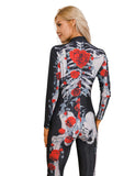 1 x RAW Customer Returns IDGREATIM Women s Halloween Costume 3D Print Halloween Cosplay Carnival Costume Zipper Long Sleeve Bone Rose Catsuit Overall Body L - RRP €24.88