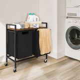 1 x Brand New UOMIO Laundry Basket 2 Compartments Black Laundry Collector with Wooden Board and Wheels Multifunctional 90L Laundry Sorter with Waterproof Oxford Cloth Inner Bag Metal Frame for Bathroom Laundry Room - RRP €56.46