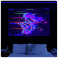 8 x Brand New Roninkier Tapestry Skeleton Blacklight Wall Hanging - Wall Cloth Psychedelic UV Reactive Bohemian Tapestry Hippie Shine for Decoration Bedroom Living Room Skeleton 2, 230x180cm 91x71inch  - RRP €231.92