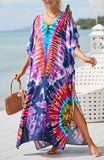 1 x RAW Customer Returns Orshoy Women s Beach Dress V-Neck Leisure Summer Summer Long Maxi Beach Dress Poncho Kaftan Long Dress A-Purple Blue One Size - RRP €33.89