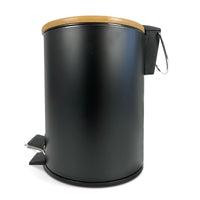 3 x RAW Customer Returns EURASIA STORE - Metal Trash Can with Bamboo Lid, 3L, 17x22.5x23.5 cm, Small Trash Can with Pedal, Carrying Handle, Metal and Bamboo, for Bathroom, Kitchen or Desk Black Trash Can  - RRP €56.37