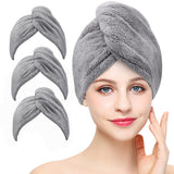 1 x RAW Customer Returns Laicky Microfiber Towel Hair Wrap, Ultra Absorbent Turban Wrap, Quick Dry Hair Cover with Buttons and Loop for Drying Hair in Salons, 3 Pack, Gray - RRP €11.99