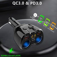 1 x RAW Customer Returns PD 3.0 Cigarette Lighter Adapter 150W Car 12V Distributor USB C Car Charger 2 Multiple Socket Power Supply DC 24V Plug Splitter with Switch 3 USB Ports for Seat Heating Mobile Phone GPS DashCam Navi - RRP €20.14