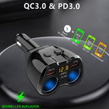 1 x RAW Customer Returns PD 3.0 Cigarette Lighter Adapter 150W Car 12V Distributor USB C Car Charger 2 Multiple Socket Power Supply DC 24V Plug Splitter with Switch 3 USB Ports for Seat Heating Mobile Phone GPS DashCam Navi - RRP €20.14