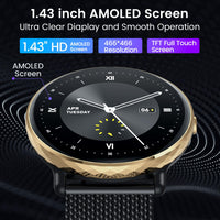 1 x RAW Customer Returns Smartwatch Wristwatch Fitness Watch Compatible Android iOS Women s Watch with 1.43 Round AMOLED Touchscreen Metal Bracelet Waterproof Blood Pressure Pedometer Sports Watch Heart Rate Phone Function Alarm Clock Watches - RRP €59.99