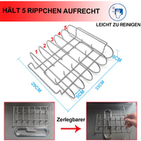 1 x RAW Customer Returns LyximGss Spareribs Holder Grill Rib holder made of pure stainless steel for 5 ribs attachment for preparing spareribs and roasts on gas and charcoal grills, dishwasher safe 33 x 29 x 8 cm - RRP €21.99