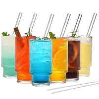 1 x RAW Customer Returns ALINK cocktail glasses set of 6, beer glasses, water glasses, long drink glasses, drinking glasses, iced coffee glasses with straw, drinking glass in can shape for family, camping, party, bar 310ml  - RRP €25.2