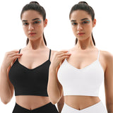 1 x RAW Customer Returns Vertvie Women s Sports Bra Padded Crossback Yoga Sports Bra Spaghetti Straps Back Crossed Ribbed Bustier Without Underwire Breathable Bra with Removable Cups 2pc Black White, M  - RRP €20.14