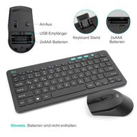 1 x RAW Customer Returns Rii Keyboard Mouse Set Wireless, 2.4G Wireless Compact Keyboard with Wireless Mouse for Laptop, PC and Smart TV, German QWERTZ Layout, Black - RRP €21.99