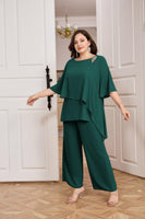 1 x RAW Customer Returns Hanna Nikole Women s Plus Size Trouser Suit Chiffon Shirt Irregular Collar Batwing Sleeves Chiffon Shirt 2 Piece Set Occasion Trousers Chiffon Shirt Dark Green 50 - RRP €73.61