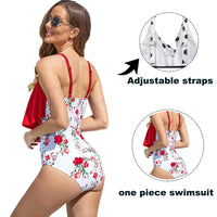 1 x Brand New Donppa Women s Swimdress Flounces Tummy Control One-Piece Swimsuit V-Neck Bikini Swimwear Tummy Control Falbala Ruffles Red M - RRP €20.69