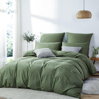 1 x RAW Customer Returns Lanqinglv bed linen 135x200cm cotton dark green plain reversible bed linen set single bed 2-piece - Renforce duvet cover 135x200cm with zipper and 1 pillowcase 80x80cm - RRP €30.24